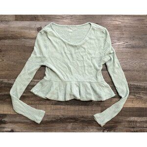 Pac Womens XS Green Scoop Neck Long Sleeve Blouse Shirt